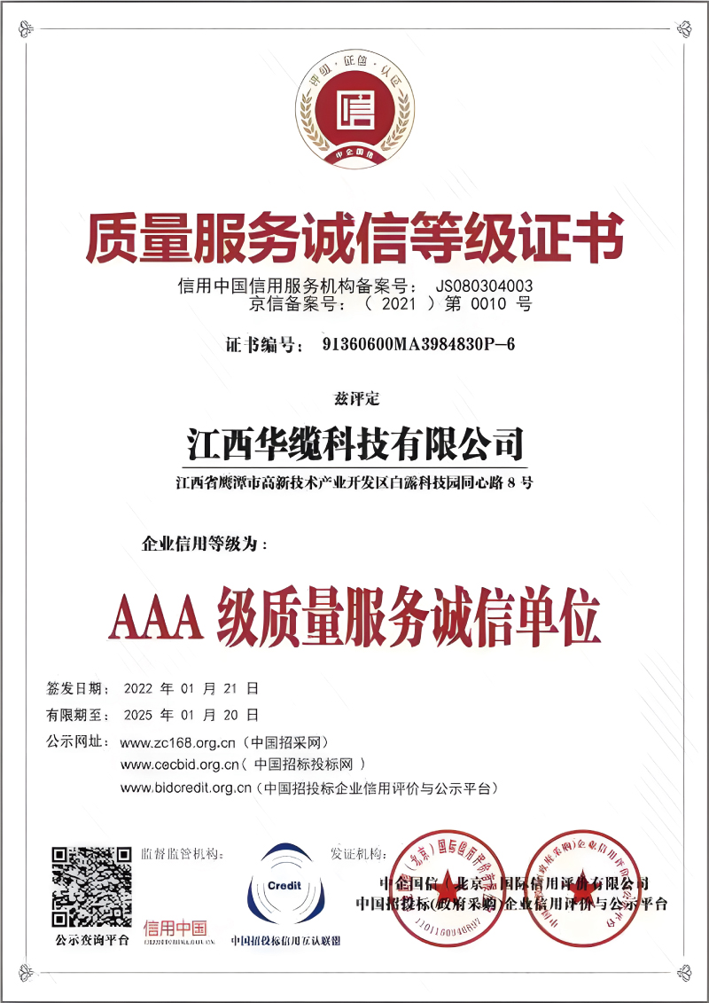 質量服務誠信等級證書